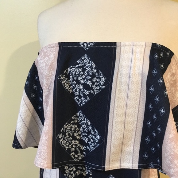 Floral Striped Overlay Romper Pockets - Picture 6 of 7